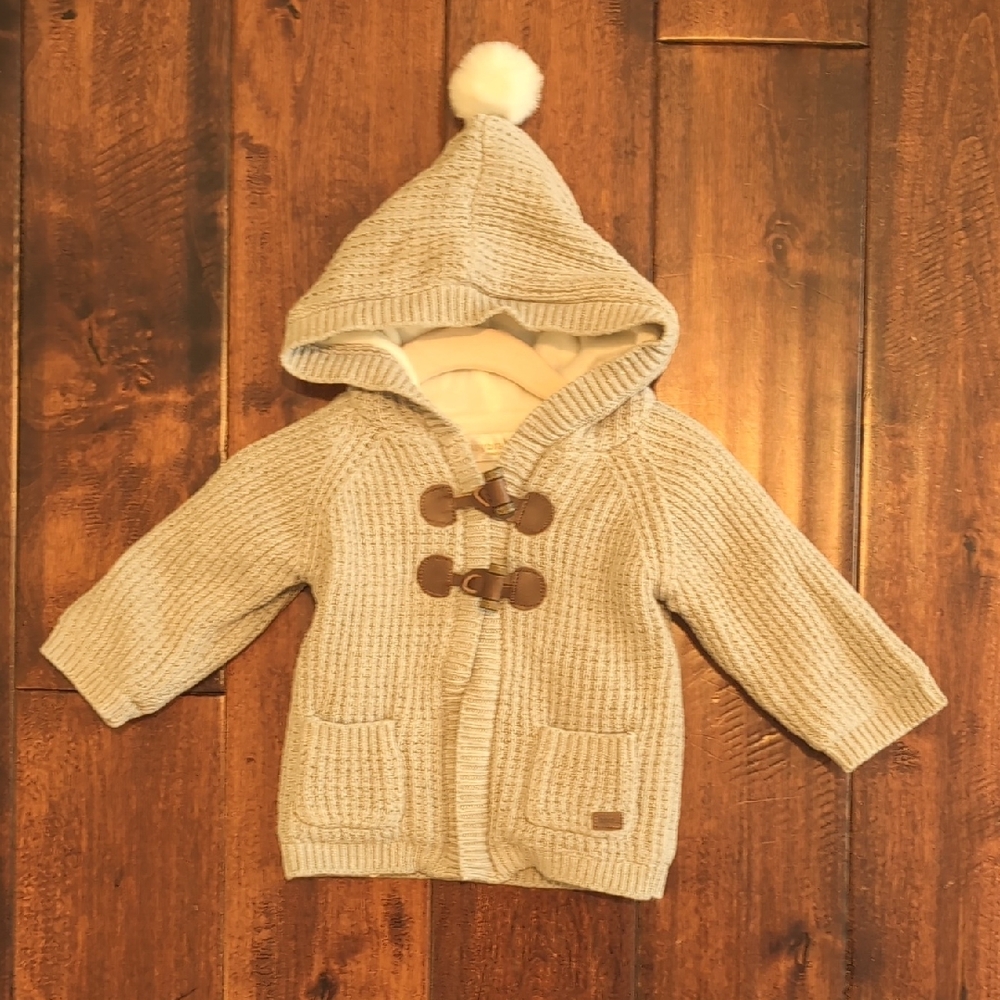 Mayoral Gray Knit Cardigan with Pom-Pom Hood